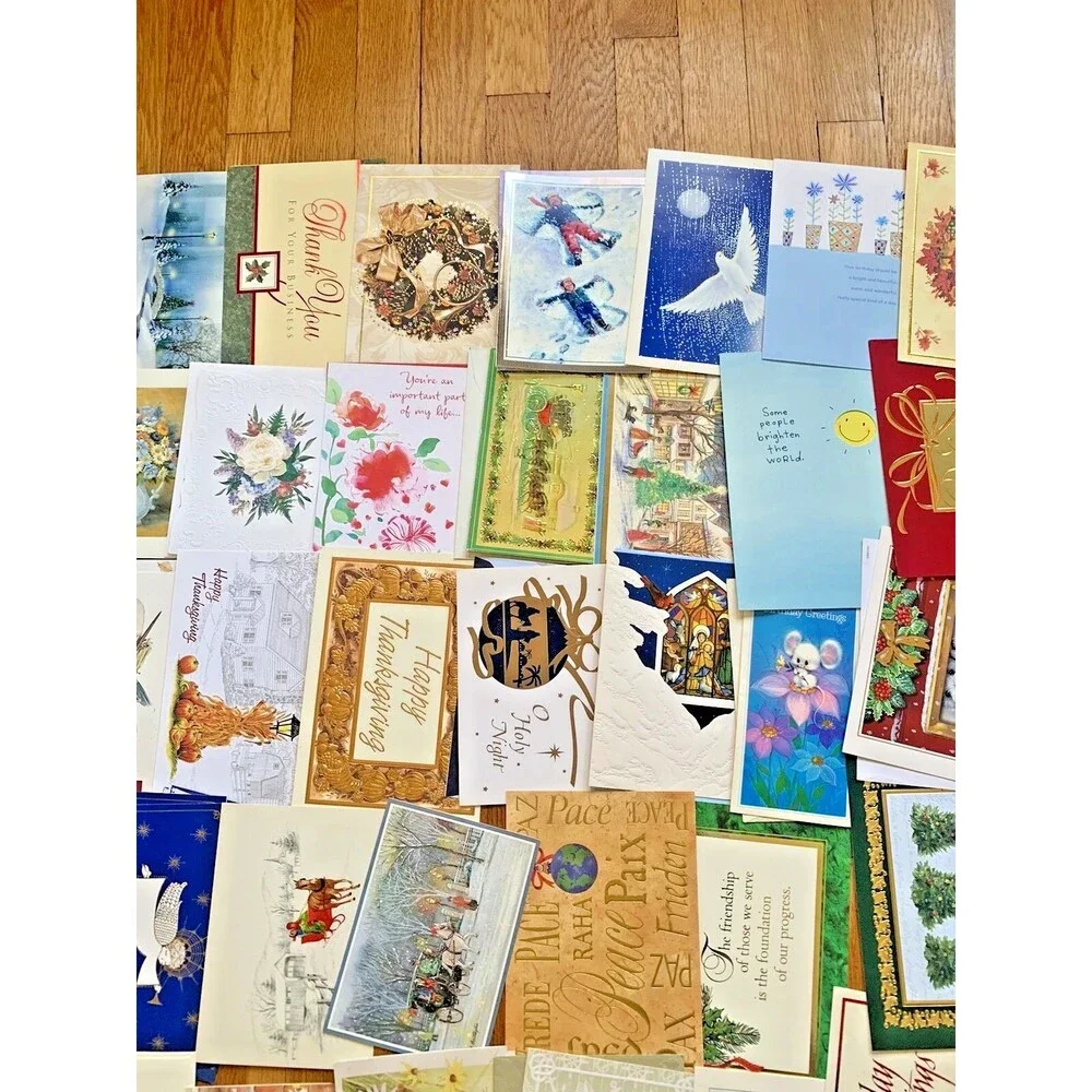 (Unused) Vintage Holiday Greeting Card 50+, Birthday Christmas Hallmark Cottage